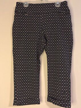 Lisette L Cropped Navy Blue Legging With White Polkadots, Elasticized Waist